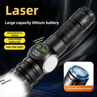ABS White Laser+COB Flashlight USB Charging Built-in Outdoor Camping Lighting Zoom Long-range Red and BlueWarning LED Flashlight