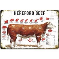 Cow Hereford Beef Cuts Vintage Tin Sign Home Decor Wall Metal Signs for Garage Man Cave -aluminum