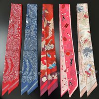 New Arrival Silk Scarf Handle Ribbon Headband Twill cashew Print Scarf Long Hair Band Necklace Narrow Bag Decoration Accessory