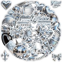 58 Pcs Y2K Trendy 3D Metallic Stickers - Stylish Decals for Journal & Creative DIY Craft Embellishment Sticker Story Store