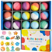 Bath Bombs for Kids with Surprise Inside, 15 Pack Kids Bath Bombs Gift Set, Natural Organic Kids Bubble Bath Fizzy with Bath Toy