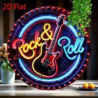 A Vintage Rock Neon Sign, 2Dflat Metal Aluminum Wall Decoration, Suitable for Home, Bar, Café, Club, Outdoor, Garden with Retro