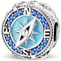Blue Compass Charm Bead 925 Sterling Silver Fit 3mm Original Bracelets Necklace Women's Jewelry Accessories DIY