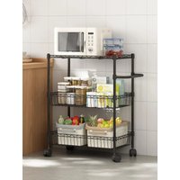3-Tier Carbon Steel Rolling Storage Cart With Lockable Wheels Multi-Purpose Kitchen Bathroom Office Utility Organizer