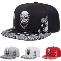 2026 New Flat Edge Hat Paisley Skeleton Embroidered Hip Hop Hat Daily Commuter Decoration Hat Sunshade Hat Unisex Baseball Hat