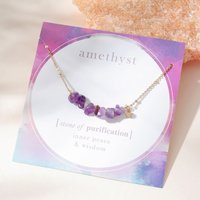Summer New Natural Purple Stone Necklace With Star Charm Women Short Stainless Steel Necklace 16โโ