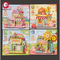 SEMBO BLOCK LULU Pig Building Blocks Street View Series Assembly Models Puzzle Children's Toys Gift Assembly Blocks