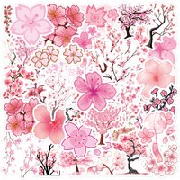 55PCS Cartoon Flowers Pink Cherry Blossoms Graffiti Sticker Beautiful Flowers Decal Notebook Phone Guitar DIY Waterproof Sticker