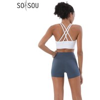SOISOU Gym Womens Clothing Shorts Sets Yoga Women's Tracksuit Sexy Bra High Waist Short Sportwear Elastic Set Woman 2 Pieces