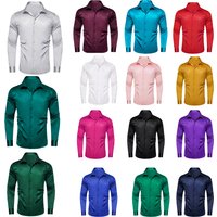 Hi-Tie Stain Mens Shirts Casual Long Sleeve Dress Shirt Blouse for Male Wedding Gift Party Teal Pink Red White Grey 15 COLORS