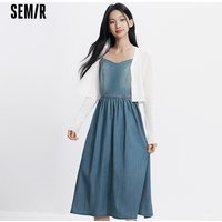 Semir Women Dress Denim V Neck Cool Feeling Slip Dress Short Cardigan Two Piece Set Cool Stylish 2026 Summer Casual Fashion Top