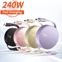 PD 240W Retractable Type C Charger Cable Fast Charging For iPhone Samsung Huawei Xiaomi Mobile Phone USB C to USB C Cord Wire