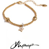 Yhpup Stainless Steel Beads Chain Handmade Bracelet Bangle for Women Zirconia Flower Drop Charming Jewelry Waterproof