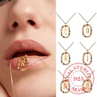 925 Sterling Silver Zircon Colorful Letters A - Z Initial M S C K Alphabet Pendente Long Chain Necklace My Name Jewelry Jflafda