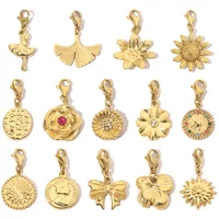 3Pcs/Lot Sunflower Daisy Stainless Steel Diy Clip On Charms Never Fade Women Queen Knot Ballet Bracelet Lobster Pendant