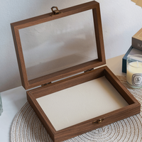 Retro Elegant Wood Jewelry Box Velvet Glass Lid Jewelry Organizer Storage Box Dust-proof Ring Display Holder Home