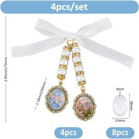 4Pcs Wedding Bouquet Charm Memorial Photo Charm Lacy Oval Bridal Bouquet Glass Cabochons for Engagement Bridal Party Decor