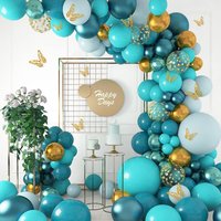 Teal Balloons Garland Arch Kit Blue Turquoise Gold Balloons Butterfly for Birthday Wedding Bridal Babyshower Party Decorations