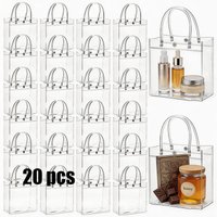 10-20 With Handle Transparent Gift Bag Wedding Birthday candy bag PVC Clear Shopping Travel Storage Bag Reusable LPBZ13