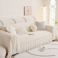 Cream Style Sofa Throw, Full Coverage All-Season Lace Skirt Sofa Cover, Universal Full Package Blanket