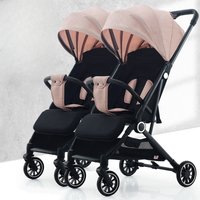Double Bassinet Stroller for Twins, Split-Adjustable Reclining Seats, Ultra-Light Foldable High-View Pram with One-Key Collapse