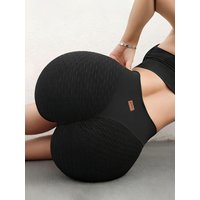 1 Piece High-Waisted Tummy Control and Butt-Lifting Tight-Fitting Shaping Shorts, Anti-Exposure Cycling Style, Pure Black Simple Honeycomb Texture Design, Peach Butt Ruched Waistband, No Awkward