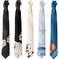 Designer Creative Printed Tie Men Women Instagram Casual Day Fun Animal Rose Tiger Black Tie