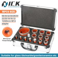 M14 Thread Diamond Dry Vacuum Brazed Drilling Core Drill Bits Set Porcelain Cup Saw Tiles Granite Marble Hole Saw Tools 15Pcs image 4