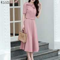2026 ZANZEA Summer Office Outfits Short Sleeve Cropped Shirt Dress Sets Fashion Women 2 Pieces Sets Elegant OL Work Skirt Suit