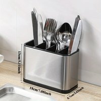 1Pc Stainless Steel Cutlery Holder with 4 Compartments, Rustproof Organizer for Kitchen Counter, Large Capacity Utensil Storage