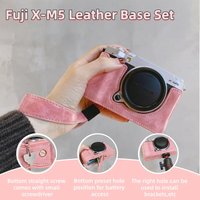 For Fujifilm X-M5 Leather Base Half Case Strap And Wristband Set-Retro Camera Protective Cover Battery Access Without Removing