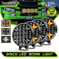 Braveway 7-Zoll LED-Arbeitsscheinwerfer Runde Fahrleuchte Blinkende Nebellampe Spot- und Flutlicht Weiß Amber DRL Offroad-Truck Traktor SUV Auto