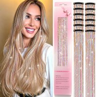 Hair Tinsel 6/12pcs Shiny Hair Metal Ribbon Clip Wig Piece Glitter Ribbon In Hair Party Focus Delicate Eye-Catching Synthetic