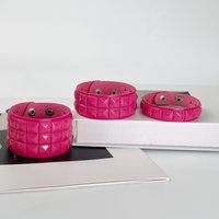 Punk Pyramid Stud Leather Bracelet Adjustable Hot Pink Wide Cuff Bracelets for Women Gothic Fashion Wristband Hand Jewelry Gift