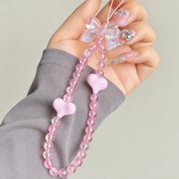 Women Girls Beaded Mobile Phone Lanyard Smartphone Chain Anti-Lost Tellphone Rope Summer Pink Colored Phone Strap Pendant Gifts