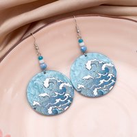 Fashion Beach Vacation Style Geometric Round Blue Waves Acrylic Earrings For Women Elegant Casual Charming Ladies Party Jewelry