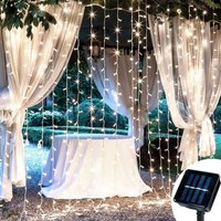 Christmas Solar LED Fairy Lights Outdoor Curtain Garland with 8 Lighting Modes Waterproof for Window Festival Home Holiday Decor