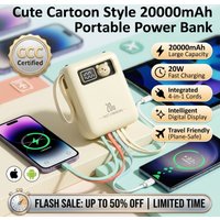 20000mAh Big Capacity Cartoon Portable Charger CCC Standard Rechargeable Battery With Built Wire for All Brand Smartphones