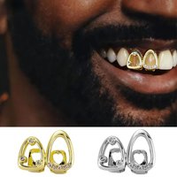 Bling Zircon Double Hollow Grillz Teeth Hip Hop CZ Stones Tooth Caps Men Women Mouth Jewelry Dental Grills