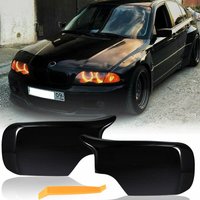 Kohlefaser-Muster, Schwarze Seitenspiegel-Abdeckkappen, Ersatz für BMW E46 3er E46 Limousine Touring 1998-2005 Schwarz