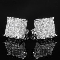 Luxury Silver Color Square Inlaid Cubic Zirconia Stud Earrings for Women Fashion Engagement Wedding Earrings Jewelry