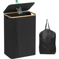 Pojemnik na butelki do recyklingu o pojemności 100 litrów, z pokrywką i wyjmowaną torbą do przenoszenia z sznurkiem, składany pojemnik do zbierania butelek z bambusowym obramowaniem, duży pojemnik do