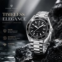PAGANI DESIGN Automatic Diver Watch for Men Waterproof Stainless Steel BraceletBlack Dial SportsWatch Luxury Business Wristwatch