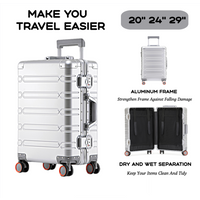 2024 New Large Capacity Durable Luggage Sets Aluminum Suitcase Women Girl Carry-On Boarding Travel 20/24/29