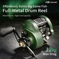 CHILENT Drum Baitcaster Reel Full Metal Aluminum Alloy Main Body 12KG Max Drag 5+1 Double-Sealed BB Saltwater Fishing Wheels
