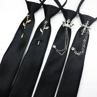 New Luxury 38cm Length Lazy-tie For Men Women Black Red Neckties With Flower Crown Brooches Chain Pins Clip Ties Wedding Cravat