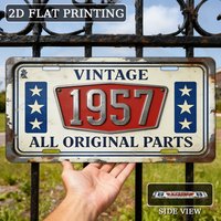 2D Flat - 1pc 2D Flat Vintage Metal Aluminum Sign | 1957 License Plate, 12'' × 6'', All Original Parts, Decorative Wall Art for