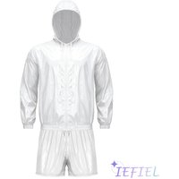 Fashion Waterproof Sweat Outfit for Men Long Sleeve Hooded Front Zip Jacket Windbreaker And Boxer Shorts for Exercise Daily Wear