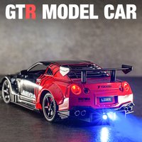 Model samochodu sportowego z odlewu stopu metalu Silvia GTR GT-R R35 w skali 1/24 z funkcją natrysku, dźwiękiem i światłem, zabawka dla dzieci, prezent.