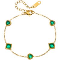 LAMENGLY 316L Stainless Steel Green And White Zircon Inlay Square Heart-Shaped Series Bracelet Women Noble Elegant Hand Chain
